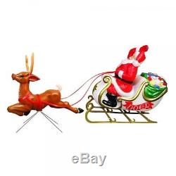 72 Santa Sleigh And Reindeer Blow Mold Figure Vintage Christmas