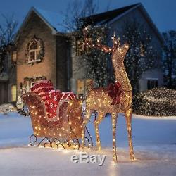 New Christmas Ombre Led Lighted Reindeer Buck Sleigh Yard Indoor