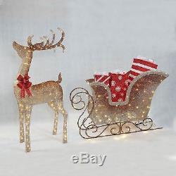 New Christmas Ombre Led Lighted Reindeer Buck Sleigh Yard Indoor