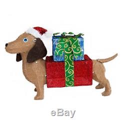 Dachshund Dog Christmas Santa Sculpture Pre-Lit Tinsel Decoration NEW