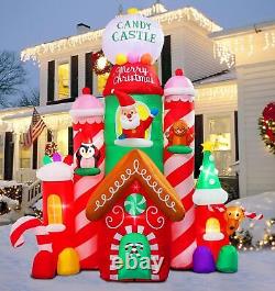 10' Christmas Inflatable Lighted Castle Candy with Santa, Reindeer, & Penguin