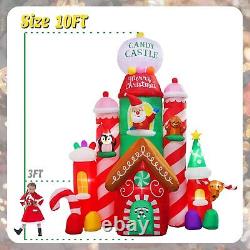 10' Christmas Inflatable Lighted Castle Candy with Santa, Reindeer, & Penguin