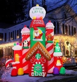 10' Christmas Inflatable Lighted Castle Candy with Santa, Reindeer, & Penguin