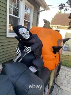 10 Ft Gemmy Halloween Airblown Inflatable Skeleton Grim Reaper Pumpkin Carriage