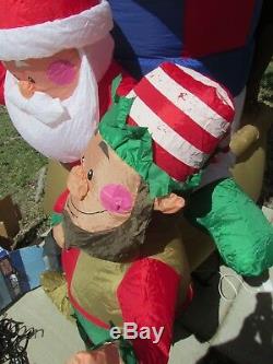10 Ft Lighted Gemmy Christmas Airblown Santa Claus Hot Air Baloon Elf Inflatable