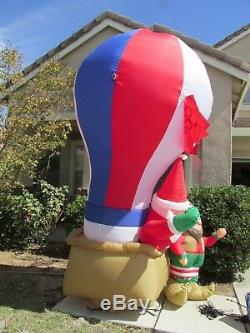 10 Ft Lighted Gemmy Christmas Airblown Santa Claus Hot Air Baloon Elf Inflatable