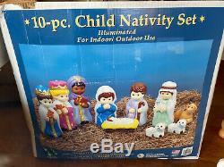 10 Piece Child Nativity Set General Foam Co USA Illuminated Blow Mold Mint