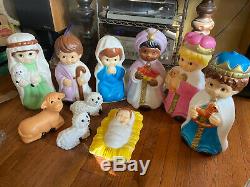 10 Piece Child Nativity Set General Foam Co USA Illuminated Blow Mold Mint