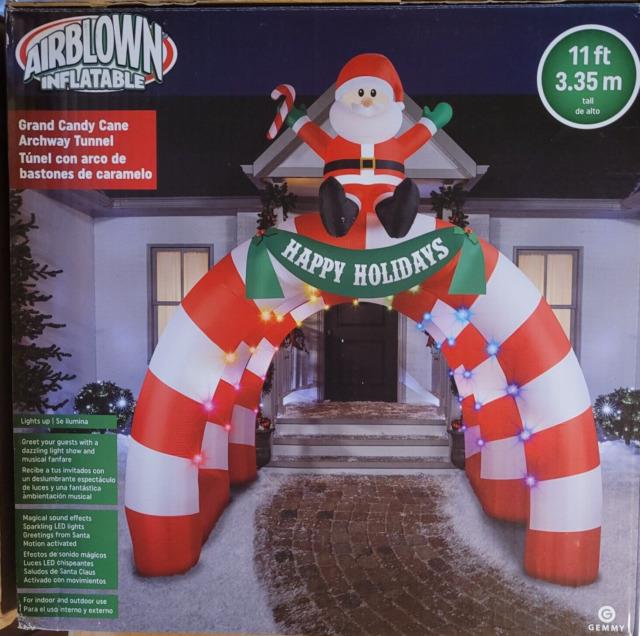 11' Grand Candy Cane Santa Archway Tunnel Airblown Inflatable Sound & Lightshow