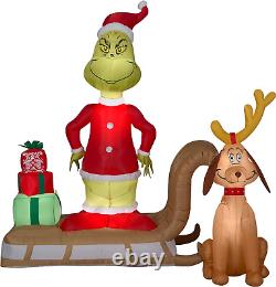 111796 Pre-Lit Grinch and Max on Sled Scene Inflatable, Green/Red/Multicolor