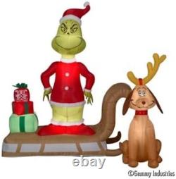 111796 Pre-Lit Grinch and Max on Sled Scene Inflatable, Green/Red/Multicolor