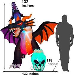 11FT LED Halloween Inflatable Dragon Blow Up Outdoor Yard Halloween Decorations