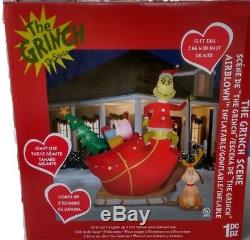 12 FT GRINCH AND MAX IN SLEIGH Airblown Lighted Yard Inflatable