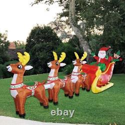 12 FT Length Christmas Inflatable Santa Sit on Sleigh with 3 Reindeer Pulling