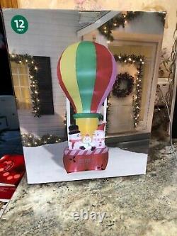 12 FT Merry Christmas Lighted Snowman Family Hot Air Balloon Airblown Inflatable