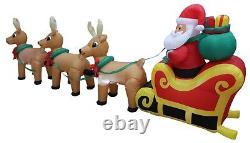 12 Foot Long Christmas Inflatable Santa Claus Reindeer Sleigh Yard Decoration