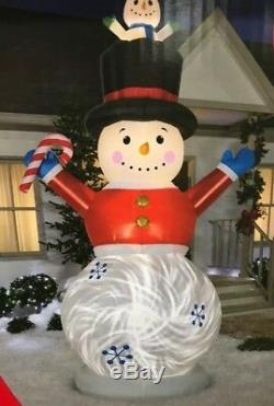 12 Ft ANIMATED SNOWMAN WITH POP UP BABY Airblown Yard Inflatable SWIRLING LIGHTS