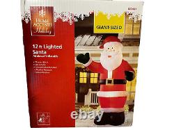 12 Ft Lighted Christmas Holiday Airblown Inflatable Giant Standing Waving Santa