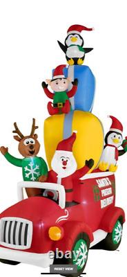 12' Santa's Present Delivery Truck Elf Reindeer Penguin Inflatable Airblown