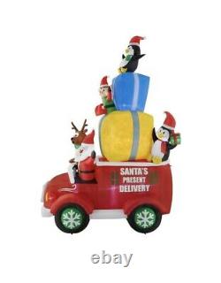 12' Santa's Present Delivery Truck Elf Reindeer Penguin Inflatable Airblown