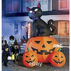 12FT HUGE Halloween Black Cat on 3 Pumpkins Lighted Airblown Inflatable Yard Dec