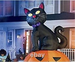 12FT HUGE Halloween Black Cat on 3 Pumpkins Lighted Airblown Inflatable Yard Dec