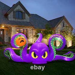 12Ft Halloween Inflatables Giant Octopus Purple Sticky Pumpkin LED Light Blow up