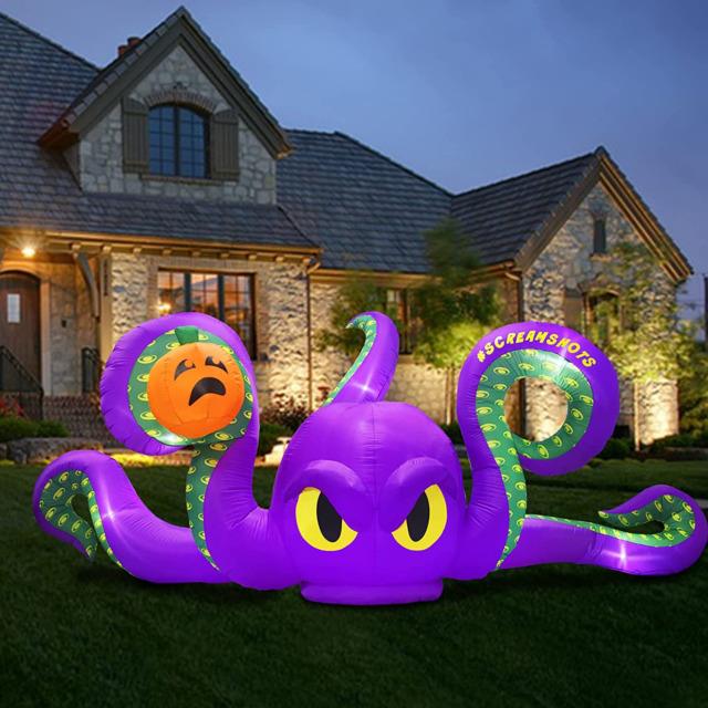 12ft Halloween Inflatables Giant Octopus Purple Sticky Pumpkin Led Light Blow Up