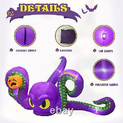 12Ft Halloween Inflatables Giant Octopus Purple Sticky Pumpkin LED Light Blow up