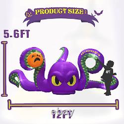 12Ft Halloween Inflatables Giant Octopus Purple Sticky Pumpkin LED Light Blow up