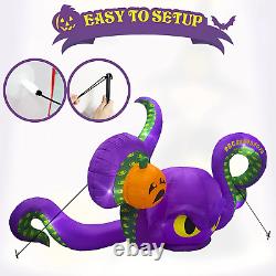 12Ft Halloween Inflatables Giant Octopus Purple Sticky Pumpkin LED Light Blow up