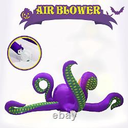 12Ft Halloween Inflatables Giant Octopus Purple Sticky Pumpkin LED Light Blow up
