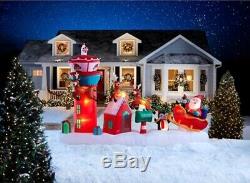 13.5 Ft NORTH POLE FLIGHT CONTROL Airblown Lighted Yard Inflatable SANTA SLEIGH