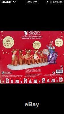 15.5 Ft RUDOLPH THE RED NOSED REINDEER, SANTA ANIMATED INFLATABLE CHRISTMAS NIB