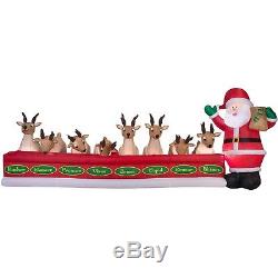 16.5' Wide Christmas Animated Inflatable Santa Feeding 8 Reindeer Holiday Decor
