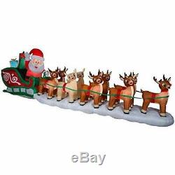17 Ft. HUGE! Lighted Christmas Inflatable Santa in Sleigh with8 Reindeer &Rudolph