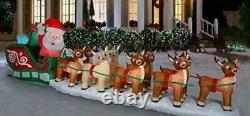 17 Ft. HUGE! Lighted Christmas Inflatable Santa in Sleigh with8 Reindeer & Rudolph