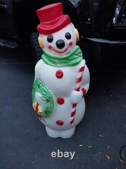 1968 Snowman 48 Blow Mold Empire Candy Cane Wreath Lighted Christmas Decor Vtg