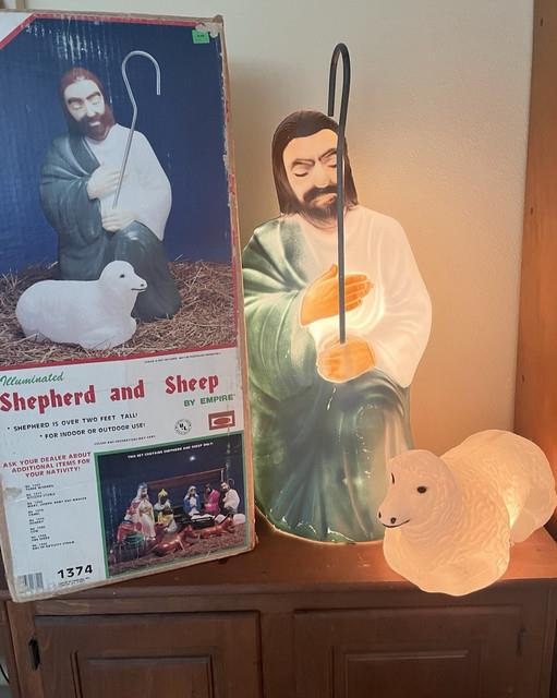 1987 Blow Mold Nativity Shepherd With Sheep 28 Tall Original Box Vtg Christmas