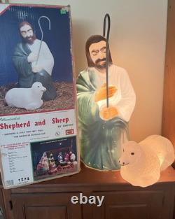 1987 Blow Mold NATIVITY Shepherd With Sheep 28 Tall Original Box Vtg Christmas 1987 Blow Mold NATIVITY Shepherd With Sheep 28 Tall Original Box Vtg Christmas