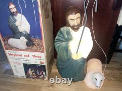 1987 Blow Mold NATIVITY Shepherd With Sheep 28 Tall Original Box Vtg Christmas 1987 Blow Mold NATIVITY Shepherd With Sheep 28 Tall Original Box Vtg Christmas
