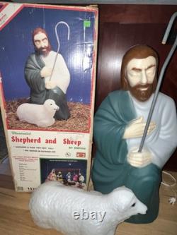 1987 Blow Mold NATIVITY Shepherd With Sheep 28 Tall Original Box Vtg Christmas 1987 Blow Mold NATIVITY Shepherd With Sheep 28 Tall Original Box Vtg Christmas