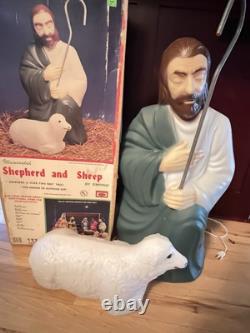 1987 Blow Mold NATIVITY Shepherd With Sheep 28 Tall Original Box Vtg Christmas 1987 Blow Mold NATIVITY Shepherd With Sheep 28 Tall Original Box Vtg Christmas