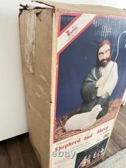 1987 Blow Mold NATIVITY Shepherd With Sheep 28 Tall Original Box Vtg Christmas 1987 Blow Mold NATIVITY Shepherd With Sheep 28 Tall Original Box Vtg Christmas