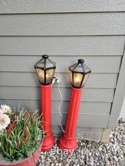 2 Blow Mold Christmas Red Lantern Lamp Post 40 Vintage Union Products