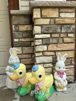 2 Blow Mold Ducks Lighted Union Products Decor Vtg Easter Don Featherstone