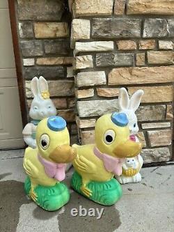 2 Blow Mold Ducks Lighted Union Products Decor Vtg Easter Don Featherstone