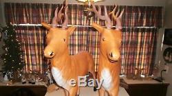 2 Blow Mold Reindeer Santas Best Outdoors Indoors Light Up 41 in. Tall by 36