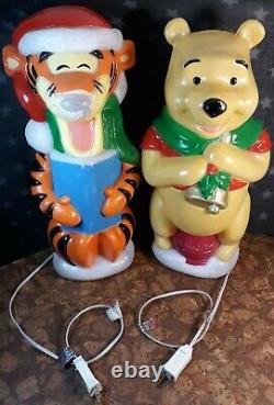 2 Disney Santas Best 18 Blow Molds Tigger Caroling & Winnie the Pooh WORKING g+