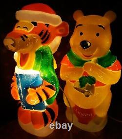 2 Disney Santas Best 18 Blow Molds Tigger Caroling & Winnie the Pooh WORKING g+